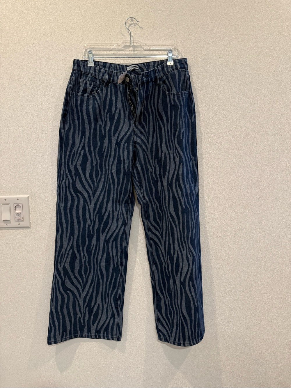Dark Blue Zebra Print Straight Leg Jeans